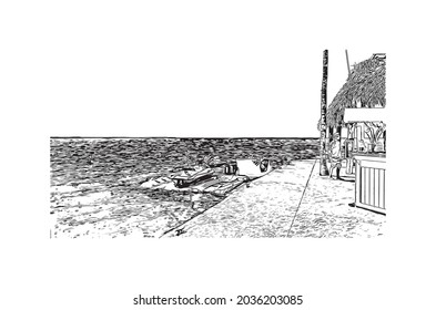 La vista de construcción con el punto de referencia de Key Largo es la 
Censo en Florida. Dibujo a mano de ilustración de esbozo en vector.