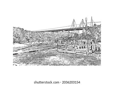 La vista de construcción con el punto de referencia de Key Largo es la 
Censo en Florida. Dibujo a mano de ilustración de esbozo en vector.