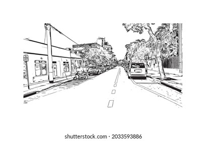 La vista de construcción con el punto de referencia de Key West es la 
ciudad de Florida. Dibujo a mano de ilustración de esbozo en vector.