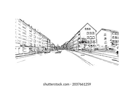 Building view with landmark of Kiel is a port city in Germany. Hand drawn sketch illustration in vector.