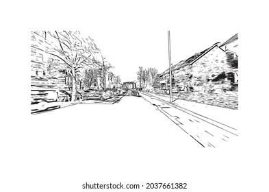 Building view with landmark of Kiel is a port city in Germany. Hand drawn sketch illustration in vector.