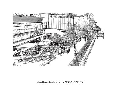 Building view with landmark of Kingston is the 
city in Canada. Hand drawn sketch illustration in vector.