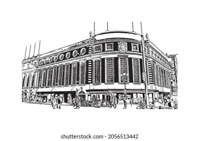 Building view with landmark of Kingston is the 
city in Canada. Hand drawn sketch illustration in vector.