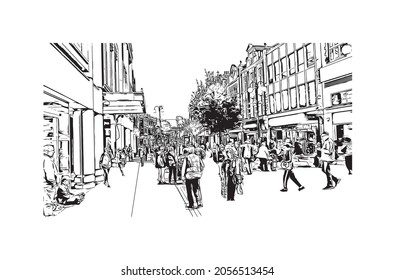 Building view with landmark of Kingston is the 
city in Canada. Hand drawn sketch illustration in vector.