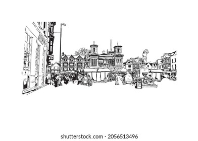 Building view with landmark of Kingston is the 
city in Canada. Hand drawn sketch illustration in vector.