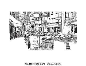 Building view with landmark of Kingston is the 
city in Canada. Hand drawn sketch illustration in vector.