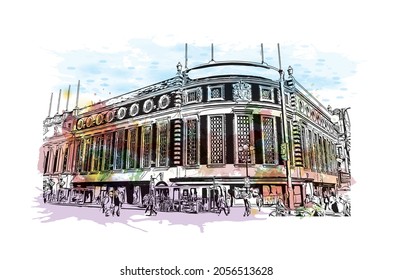 Building view with landmark of Kingston is the 
city in Canada. Watercolor splash with hand drawn sketch illustration in vector.