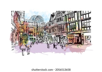 Building view with landmark of Kingston is the 
city in Canada. Watercolor splash with hand drawn sketch illustration in vector.