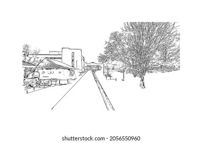 Building view with landmark of Kingston upon Hull is the 
city in England. Hand drawn sketch illustration in vector.