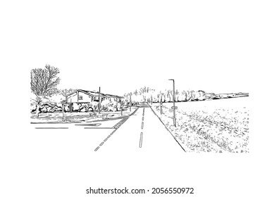 Building view with landmark of Kingston upon Hull is the 
city in England. Hand drawn sketch illustration in vector.