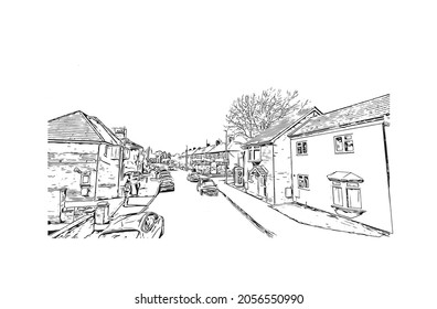 Building view with landmark of Kingston upon Hull is the 
city in England. Hand drawn sketch illustration in vector.