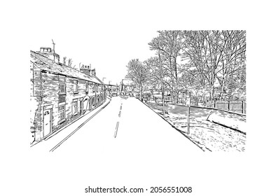 Building view with landmark of Kingston upon Hull is the 
city in England. Hand drawn sketch illustration in vector.