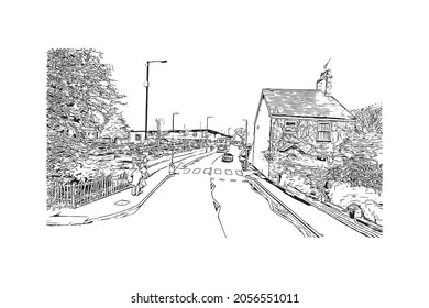 Building view with landmark of Kingston upon Hull is the 
city in England. Hand drawn sketch illustration in vector.
