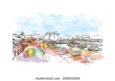 Building view with landmark of Kingston upon Hull is the 
city in England. Watercolor splash with hand drawn sketch illustration in vector.