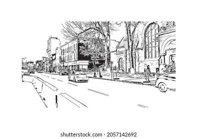 Building view with landmark of Kingstown is the 
capital in Saint Vincent and the Grenadines. Hand drawn sketch illustration in vector.