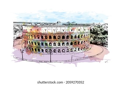 Building view with landmark of Kolkata is the 
city in India. Watercolor splash with hand drawn sketch illustration in vector.
