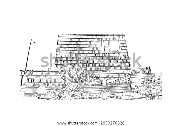 Building view with\
landmark of Kolkata is the \
city in India. Hand drawn sketch\
illustration in\
vector.