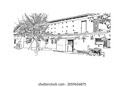 Building view with landmark of Koper is a port city in Slovenia. Hand drawn sketch illustration in vector.