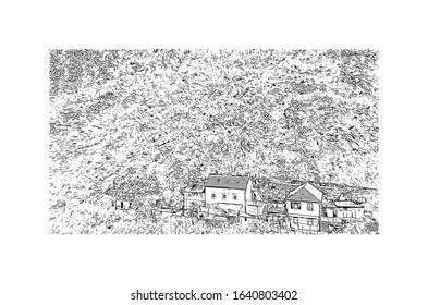 Building view with landmark of Kotor is a fortified town on Montenegro’s Adriatic coast. Hand drawn sketch illustration in vector.