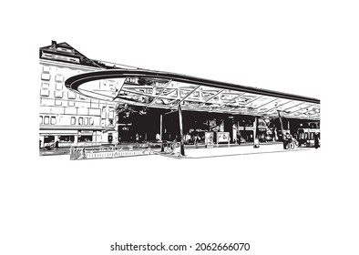 Building view with landmark of Krefeld is the 
city in Germany. Hand drawn sketch illustration in vector.