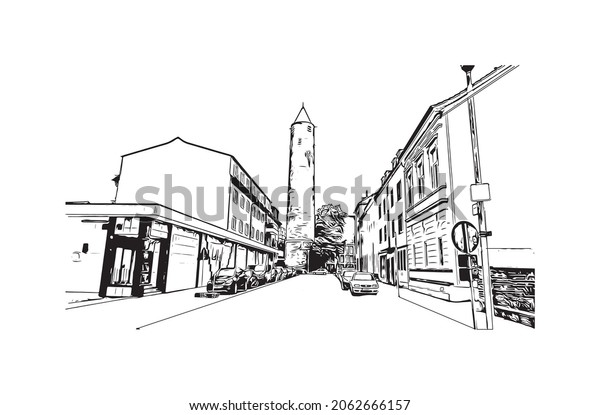 Building view with\
landmark of Krefeld is the \
city in Germany. Hand drawn sketch\
illustration in\
vector.