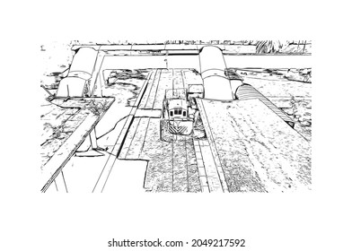 Building view with landmark of La Plata is the 
city in Argentina. Hand drawn sketch illustration in vector.