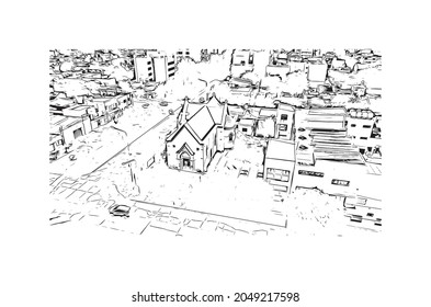 Building view with landmark of La Plata is the 
city in Argentina. Hand drawn sketch illustration in vector.