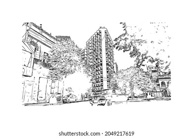 Building view with landmark of La Plata is the 
city in Argentina. Hand drawn sketch illustration in vector.