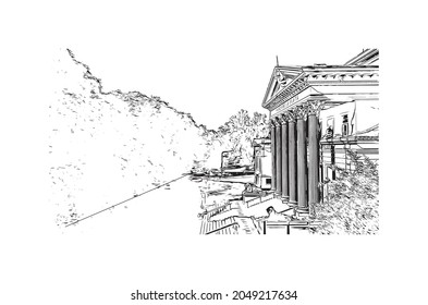 Building view with landmark of La Plata is the 
city in Argentina. Hand drawn sketch illustration in vector.