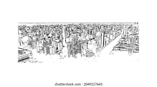 Building view with landmark of La Plata is the 
city in Argentina. Hand drawn sketch illustration in vector.