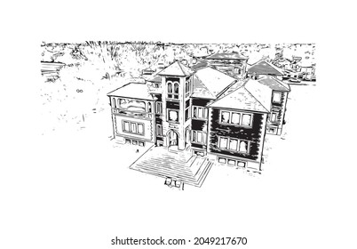 Building view with landmark of La Plata is the 
city in Argentina. Hand drawn sketch illustration in vector.