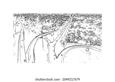 Building view with landmark of La Plata is the 
city in Argentina. Hand drawn sketch illustration in vector.