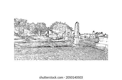 Building view with landmark of La Romana is the 
municipality in the Dominican Republic. Hand drawn sketch illustration in vector.