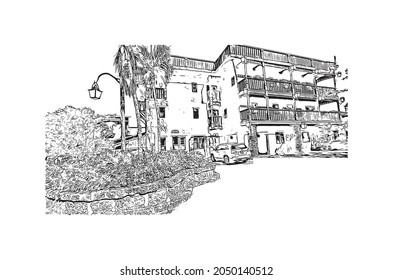 Building view with landmark of La Romana is the 
municipality in the Dominican Republic. Hand drawn sketch illustration in vector.