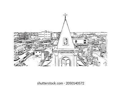 Building view with landmark of La Romana is the 
municipality in the Dominican Republic. Hand drawn sketch illustration in vector.