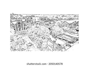 Building view with landmark of La Romana is the 
municipality in the Dominican Republic. Hand drawn sketch illustration in vector.