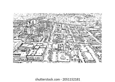 Building view with landmark of Lafayette is the 
city in Indiana. Hand drawn sketch illustration in vector.