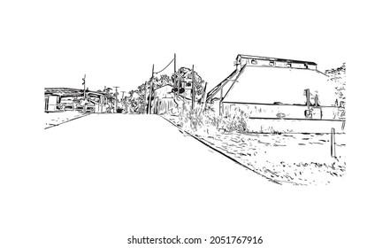 Building view with landmark of Lafayette is a city in southern Louisiana. Hand drawn sketch illustration in vector.