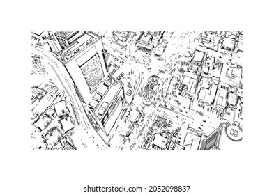 Building view with landmark of Lagos is the 
city in Nigeria. Hand drawn sketch illustration in vector. 