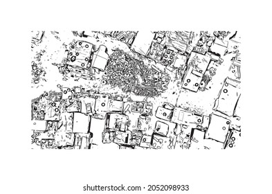 Building view with landmark of Lagos is the 
city in Nigeria. Hand drawn sketch illustration in vector. 