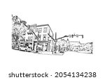 Building view with landmark of Lancaster is a city in Pennsylvania. Hand drawn sketch illustration in vector.