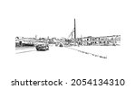 Building view with landmark of Lancaster is a city in Pennsylvania. Hand drawn sketch illustration in vector.