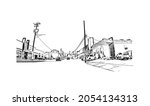Building view with landmark of Lancaster is a city in Pennsylvania. Hand drawn sketch illustration in vector.
