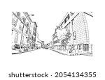 Building view with landmark of Lancaster is a city in Pennsylvania. Hand drawn sketch illustration in vector.