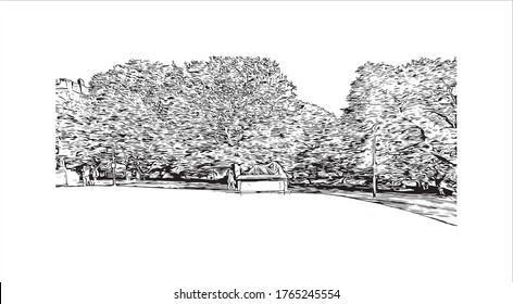 Building view with landmark of Lancaster is a city located in South Central Pennsylvania. Hand drawn sketch illustration in vector. 