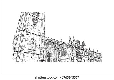 Building view with landmark of Lancaster is a city located in South Central Pennsylvania. Hand drawn sketch illustration in vector. 