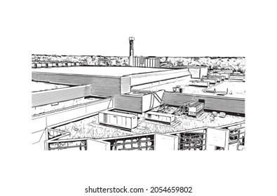 Building view with landmark of Lancing is the 
village in England. Hand drawn sketch illustration in vector.