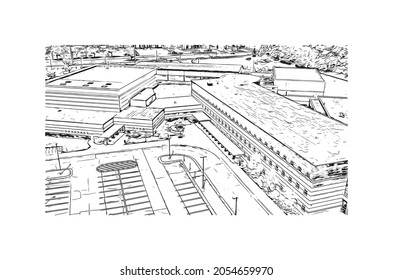 Building view with landmark of Lancing is the 
village in England. Hand drawn sketch illustration in vector.