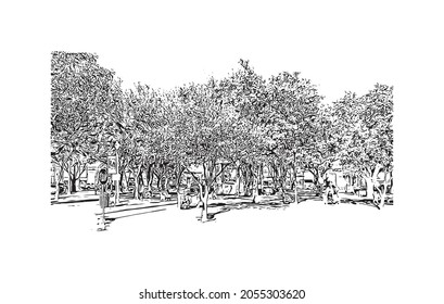 Building view with landmark of Laredo is a city in southern Texas. Hand drawn sketch illustration in vector.