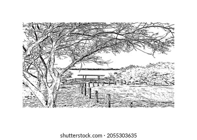 Building view with landmark of Laredo is a city in southern Texas. Hand drawn sketch illustration in vector.